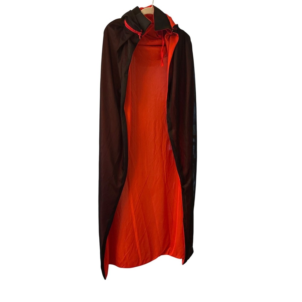 Black & Red Reversible Hooded Costume Cape‎ Drawstring Closure Halloween Vampire